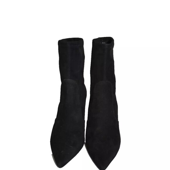 $650 Stuart Weitzman Stretch Suede POINTY TOE HEEL Booties Black Sock 7 (PB21) - Picture 3 of 8